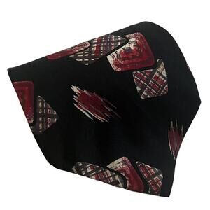 Halston III Vintage Black Burgundy Square Abstract Gem Jewel Silk Tie